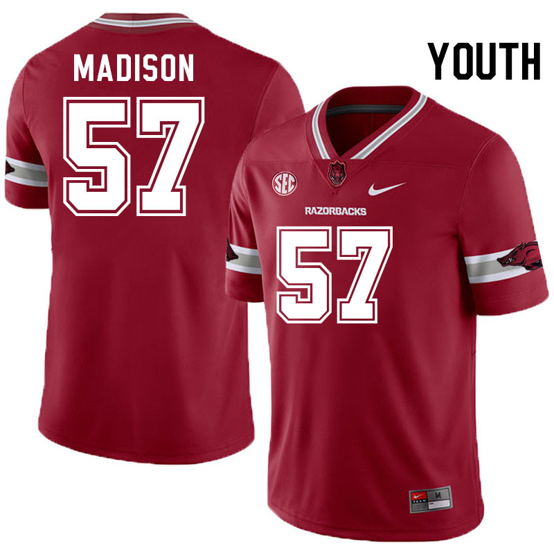 Youth #57 Zuri Madison Arkansas Razorbacks College Football Jerseys Stitched-Alternate Cardinal